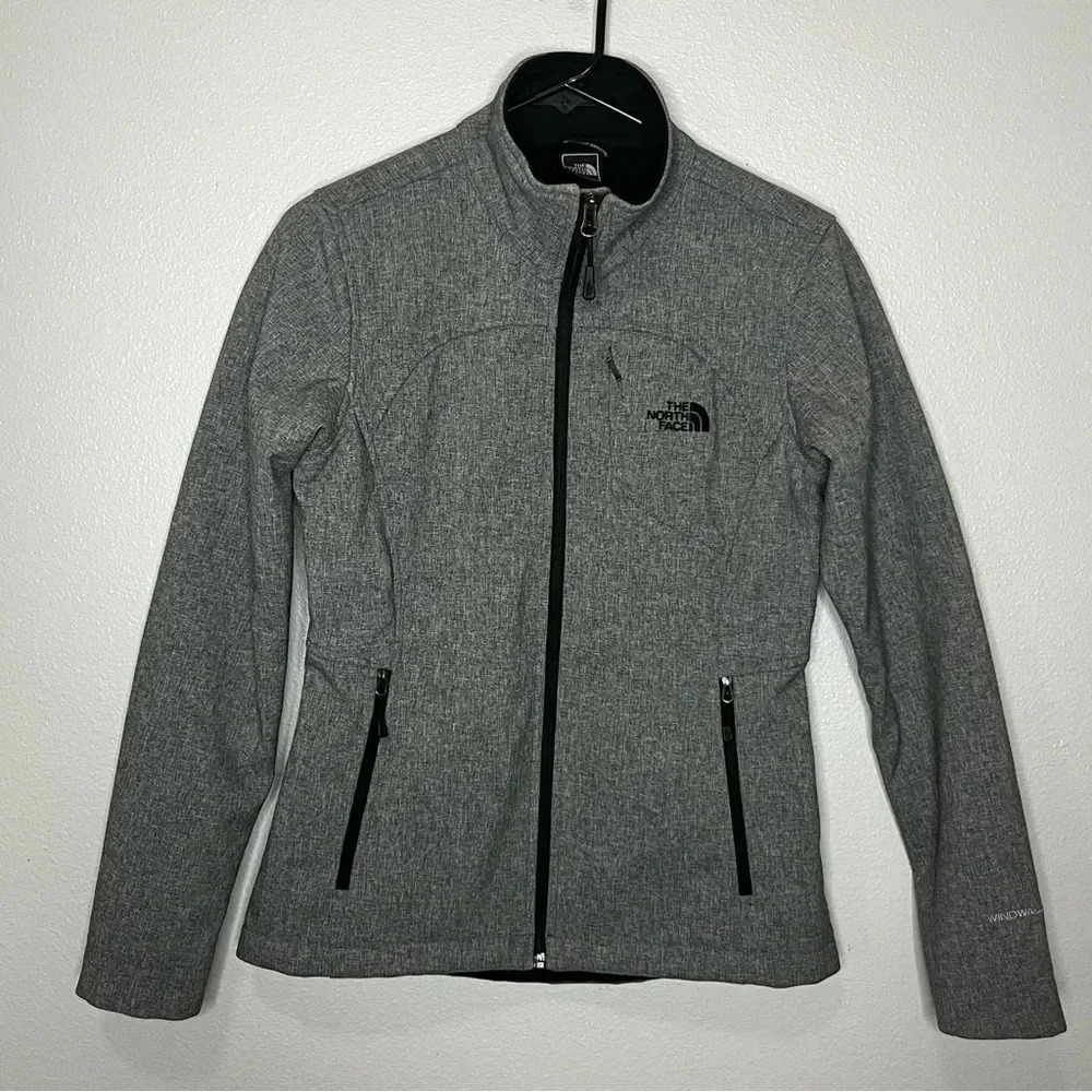 The North Face Zip Up Windwall Jacket Women Small Gray Waterproof Fleece Lined
